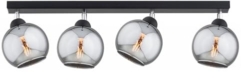 KAR LIGHTING Balken Deckenleuchte 4-flammig aus Metall und Glas in Schwarz, verstellbar | E27 Fassung | LED geeignet | Deckenlampe für Wohnzimmer, Flur, Schlafzimmer, Küche oder Büro