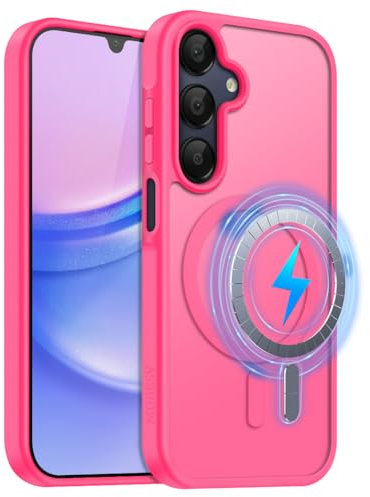 MOBESV Cover Magnetica per Samsung Galaxy A15 5G / 4G 6,5 Pollici, Custodia compatibile con MagSafe, Cover Traslucida Opaca Posteriore Sottile Antiurto, Rosa acceso