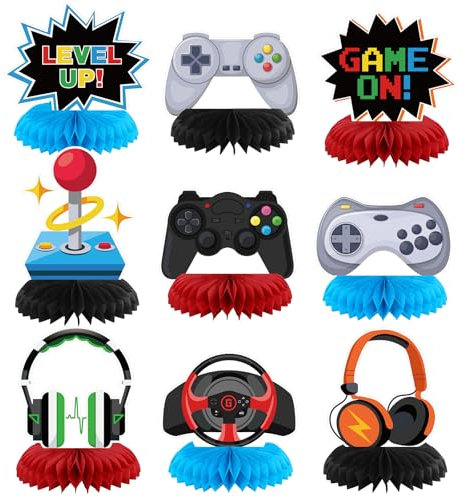 Yoomod Video Game Party Decorations Honeycomb Centerpieces Table Topper Decor with Game on and Level up for Gaming Gamer Birthday Party Supplies