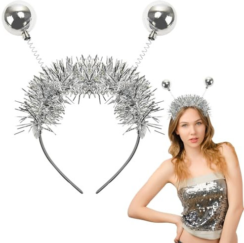 YUYWWAN Alien Haarreif, Weltraum Antennen Haarreifen Alien Kopfschmuck, Discokugel Haarreif Karneval Weltall Accessoires, Space Haarreif für Karnevalsparty Kostüme Zubehör (Silber-C)