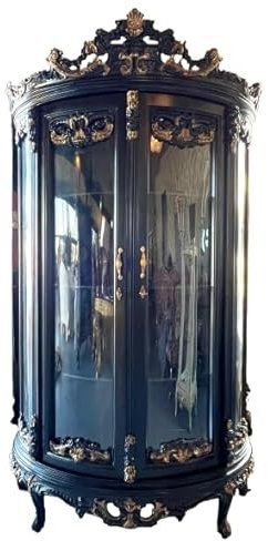 CasAmin Home & Living Deluxe Vitrine Schwarze Farbe Glasvitrine im Barockstil, Retro Vitrine im Französischen Antik Stil, Handgefertigt für die Inneneinrichtung
