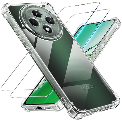 Tentoki für Oppo Reno 12 FS 5G / 12 F 5G hülle mit 2 Stück Panzer Schutz Glas,[Anti-Vergilbung] [Deutsche Material] [Ultra Dünn],handyhülle für Oppo Reno 12 fs 5g / 12 f 5g - Durchsichtig