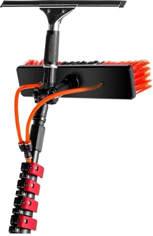 Brosse de Lavage télescopique, Brosse alimentée en eau avec raclette, système de nettoyage alimenté en eau, fenêtre extérieure en aluminium 3 en 1(7.2 M/23.6 Ft)