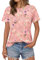 EFFAN Womens Summer Pleated Flowy Tops Short Sleeve Casual T-Shirts Ladies Going Out Dressy Loose Fit Blouses, Pink Floral, XXL