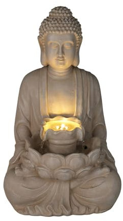 Well Home Fontaine Bouddha Couleur Sable avec lumières LED pour Espace extérieur 28,5 x 24,5 x 48 cm
