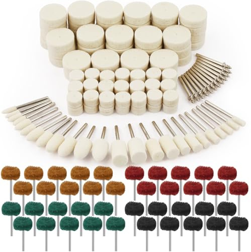 Celepoir 176 Stück Wollfilz Polierscheiben Set, 5 Form, für Metall | Wollfilz Montierter Dorn Polierset mit 1/8 Polieraufsatz, Multifunktionale Polieraufsatz für Schmuck, Glas Polieren