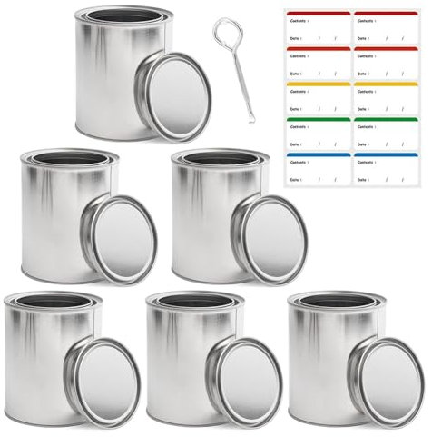 JNJOOD Pot de Peinture Vide avec Couvercle, Conteneurs de Stockage de Peinture de 1 Litre, 6 Seaux Métalliques pour Conserver la Peinture avec Bouteille