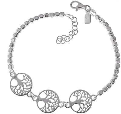 Inmaculada Romero IR Baum des Lebens Armband 925m Silberkette 17cm. 3 mm große Quadrate. 12 mm Bäume. durchbrochen