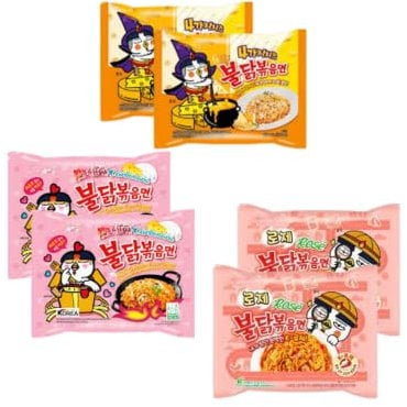 Hot Chicken Spicy Ramen korean food -Rośe, Cheese, Cream Carbonara -Instant Noodles (Pack of 6) - Fiery Spicy Cheese Flavour - Authentic Korean Street Food - Halal Certified - Quick & Easy Meal