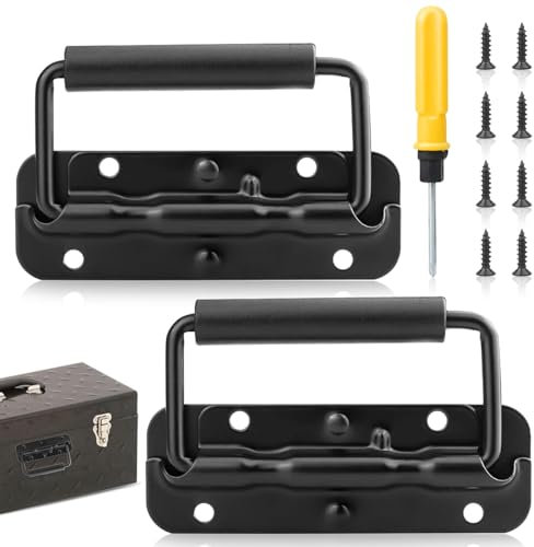 zorvixal 2 Stück Gefedert Kistengriff, 120 mm Klappgriff Schwarz, Kistengriff, Hardware Boxen Griff, Tragegriff, für Autsprecherboxen Toolbox für Werkzeug Boxen mit Schraubendreher