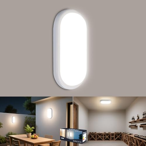 VivaLet LED Deckenleuchte 18W 1800LM Wandleuchte Innen, IP65 Badezimmer Lampe Oval, 4000K Neutralweißes Kellerlampe, Feuchtraumleuchte LED für Balkon, Badezimmer, Cellar, Garten, Flur