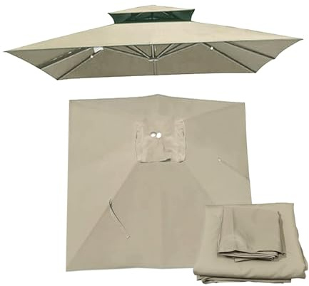 GLikur 300x300cm Quadratisch Sonnenschirm Ersatzbezug, Sonnenschirmbezug Ersatz, Sonnenschirm Bezug für 8 Streben Quadratisch Sonnenschirm, Sonnenschirm Ersatz Stoff für Garten Hof Pool Markt(Khaki)