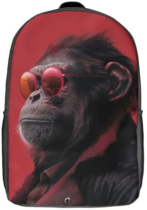 Affe mit Brille, Tier-Rucksack, 3D-gedruckt, Schulrucksack für Kinder, Reiserucksäcke für Kinder, Büchertaschen mit hoher Kapazität, Kinderrucksack, 43,2 cm