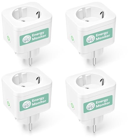 Meross Smart Home Steckdose 4er Pack, WLAN WiFi Steckdose mit Strommessung (16A), kompatibel mit Alexa, Google Home & SmartThings, Sprachsteuerung, Fernzugriff und Timerfunktion