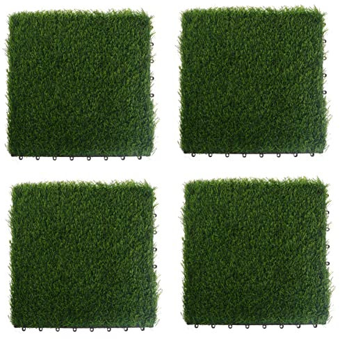 BESTonZON 4pièces Dalles De Gazon Synthétique à Emboîter Gazon Artificiel pour Jardin Et Terrasse Décoration Extérieure