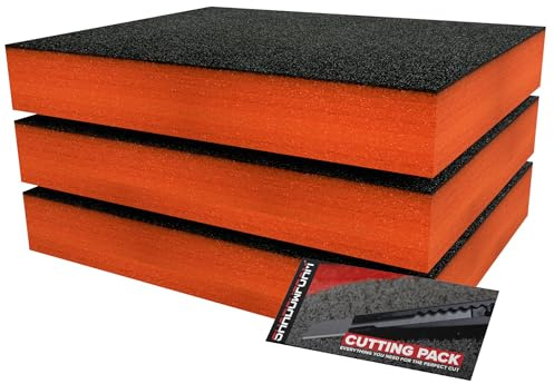 Shadow Foam Small Pack 3pcs – Foam Inserts Kit for Tool Box Organisation – 40 x 32cm DIY Cut & Peel Foam Sheets for Tool Boxes & Tool Storage Systems – Orange (70mm Depth)