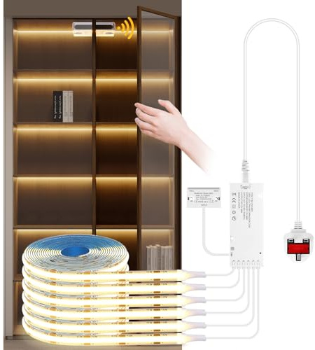 CHNMALITAI 12V COB LED Cabinet Lights Strip,6 x 6.6ft Cuttable Warm White Led Strip Light with Open Door Motion Control Sensor Kit for in-Cabinet, Locker, Closet, Showcase