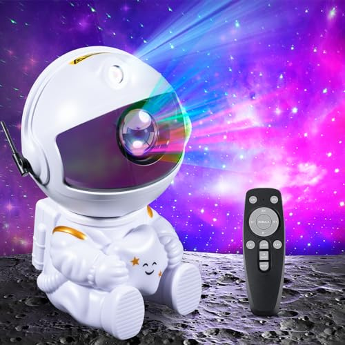 Carehabi Astronauta Proiettore Stelle Proiettore Stelle Soffitto Lampada Notturna con 8 Modalità di Nebulosa 360° Regolabile per Bambini e Adulti