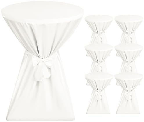 Showgeous 6er-Set Premium Stehtischhussen 70 cm Elfenbein Tischhussen für Stehtische 70 cm Stehtisch Husse, rutschfest & Waschbar Stehtischüberzug Schleifenband, Husse für Stehtisch Bistrotisch