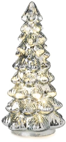 Dragimex LED Tannenbaum aus Glas, klar - innen Silber metallic H:24 cm mit Timer - Deko Lampe Weihnachten, Adventsdeko Tanne, Weihnachtsbaum