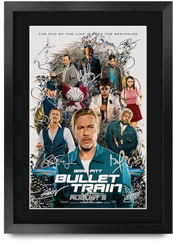 HWC Trading Bullet Train 2022 Brad Pitt Geschenke Geduckter Poster Signiertes Autogramm Foto für Fans von Film Memorabilien - A3 Gerahmt