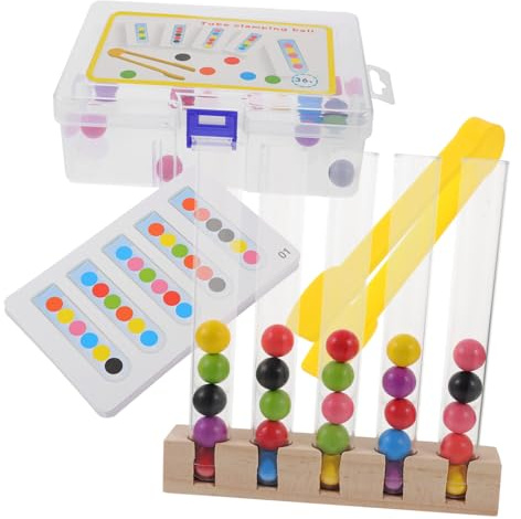 POPETPOP Jouet Éducatif en Bois Motricité Fine pour Tout-Petits 1 Tube à Essai Pince à Épiler Perles Colorées Apprentissage des Couleurs Développement Coordination Œil-Main Éveil Garçon
