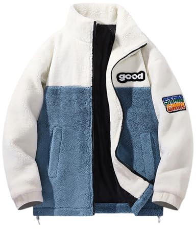 Generisch Giacca in pile da uomo in pile Teddy, per attività all'aria aperta, cappotto invernale con colletto alto, felpa in pile con cerniera, blocco colorato, giacca invernale da uomo, autunno e