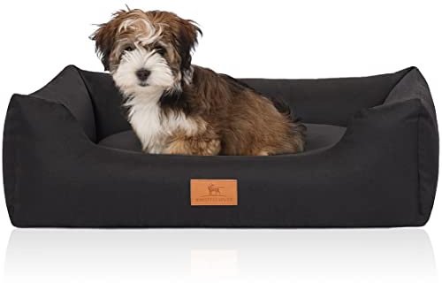 Knuffelwuff Hundebett Lotte aus Velours mit feinem Handwebcharakter S 70 x 50 cm Schwarz - Abnehmbarer Bezug - waschbar - für große, mittelgroße und kleine Hunde