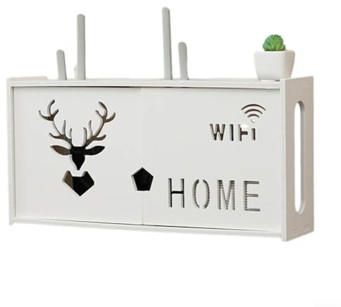 Rackumic Large Wall-Mounted Wireless Router Storage Box with Cable Organizer, Heat Dissipation Design for WiFi Router, TV Box and Set Top Box, White(A)