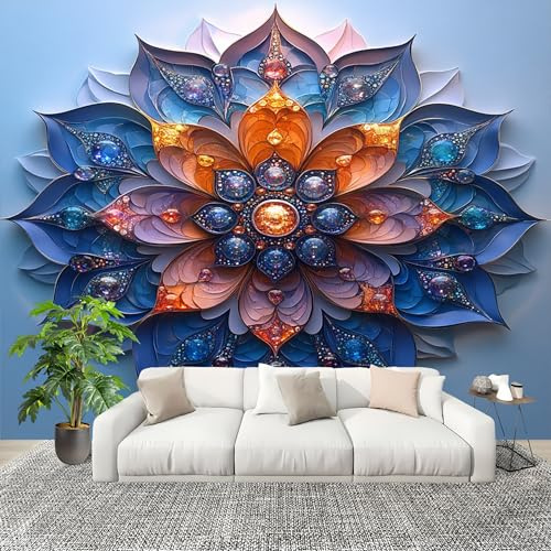 Fototapete Schlafzimmer 250x175cm LuxuriöSe Mandala-Blumen 3D Druck Vliestapete Wandbild Blau für Wohnzimmer Kinderzimmer Möbel Küche Badezimmer