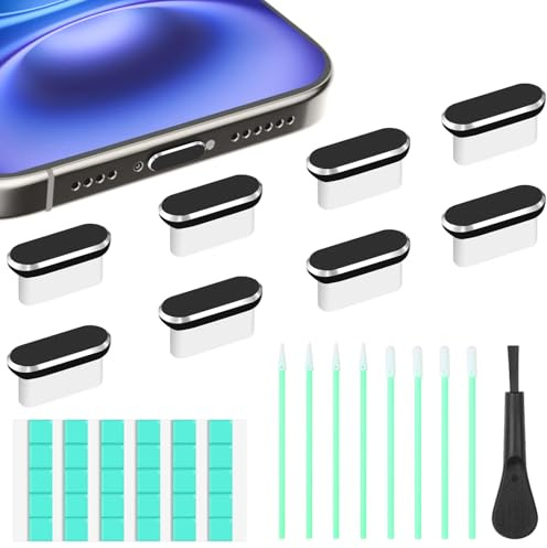 8 Stück USB C Staubschutz, mit Reinigungsstab, Reinigungsknete, Flachbürste | 1 x 0,6 cm, Aluminium und Silikon, USB C Schutzkappe, für USB-Typ-C Handy, Tablet Zubehör