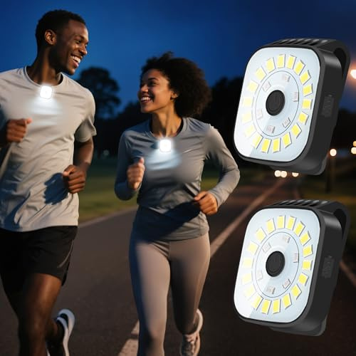 2PCS LED Clip Lauflampe Joggen Licht - Mini 2-in-1 Lauflicht Warnleuchte, USB Aufladbar Brustlampe zum Joggen, IPX4, 400mAh Akku Jogging Lampe, Leicht & Sicher Stirnlampe für Laufen/Walking/Camping