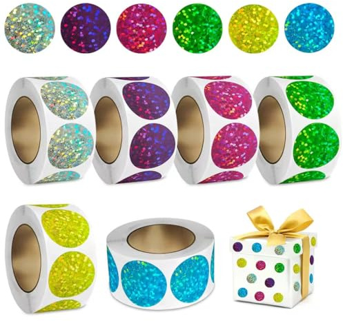 HMCEY 3000 Stück Klebepunkte Bunt 20 MM,Sticker Farbige Punkte Aufkleber Runde,Runde Etiketten Selbstklebend Markierungspunkte,Dot Stickers Kinder,Klebeetiketten Rund für DIY (Glitzer, 6 Farben)