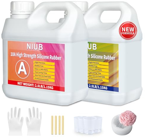NIUB Silicone per Stampi, 10A Gomma Siliconica per Stampi, 2,3KG Silicone Liquido per Stampi, Silicone per Stampi da Colata, Silicone Alimentare per Stampi, Silicone Alimentare per Stampi