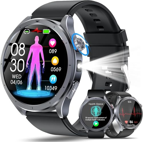 YUPENG AI Smart Watch for Men ECG/HRV/BMI, 1.53 AMOLED Screen Fitness Tracker Smartwatch with Bluetooth Calls, Heart rate/Body Temperature/Sleep Monitor/SpO2/SOS