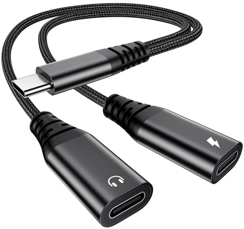 USB C Splitter 1 zu 2, USBC Verteiler Doppelstecker, USB C Kopfhörer Adapter und Laden für iPhone 17 16 15 Plus Pro Max, iPad Pro Air Mini, Samsung S25 S24 S23 S22 S21 S20 Ultra, Google, Laptop usw