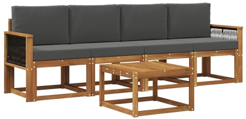 vidaXL Outdoor-Sofagarnitur mit Kissen 4 pcs Natur und Anthrazit, Garten, modernes Outdoor-Sofa, gemütliche Lounge-Sitzgruppe für Terrasse