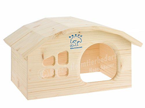 Resch Nr04 Wichtelhaus Meerschweinchen naturbelassenes Massivholz aus Fichte/mit Fenster, rundem Dach und großem Eingang