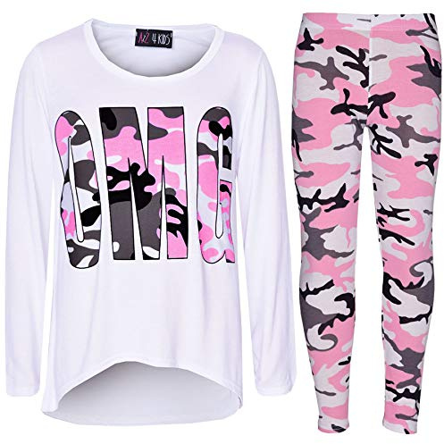 A2Z 4 Kids Girls OMG Camouflage 3/4 Sleeves Trendy T Shirt Lightweight Comfortable Tops Legging Set For Girls Age 7-13 Years