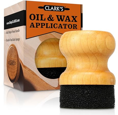 CLARK'S Oil & Wax Round Applicator (New V2 Design!) - USA Maple Construction - Chopping Boards - Chopping Blocks - Wood Utensils | Elegant Design With Ergonomic Handle - Restores Beauty Of Your Butcher Block And Wood Surfaces - Smooth And Consistent Finish