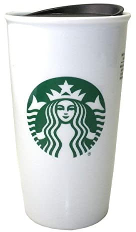 Starbucks - Classic White and Green Coffee Traveler Tumbler Double Wall Ceramic 12 oz