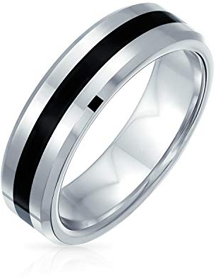 Bling Jewelry Schwarz Silber Zweifarbiger Streifen Paare Titan Eheringe Für Männer Für Frauen Komfort Passform 6MM