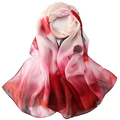 JWSilk Long Silk Chiffon Scarf Floral Print