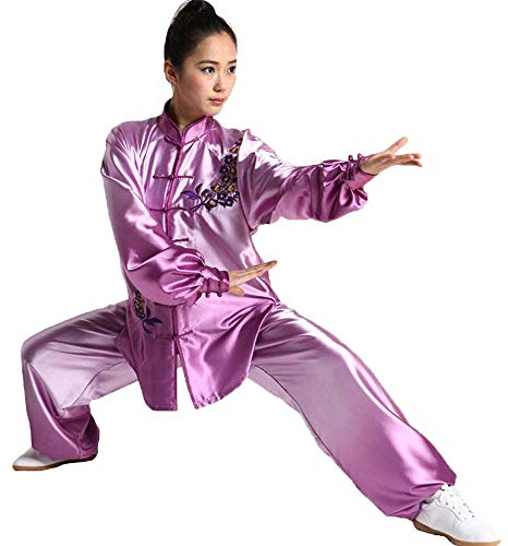G-LIKE Tai-Chi Uniform Damen Anzug - Chinesische Kampfkunst Taiji Wushu Wing Chun Shaolin Kung Fu Training Kleidung Farbverlauf Farbübergang Lange Ärmel Set (Purple, M)