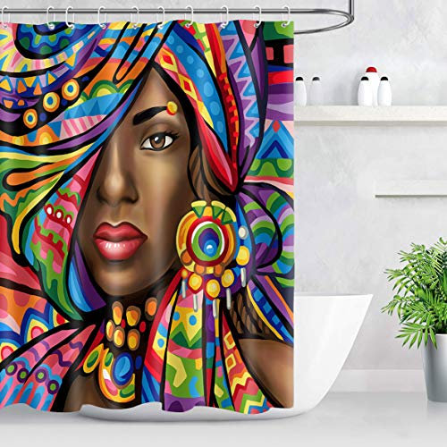 NTETSN YLYYNT781 Rideau de douche en tissu pour fille africaine ethnique coloré Motif tribu africain imperméable pour accessoires de salle de bain avec 10 crochets 60 x 72 cm