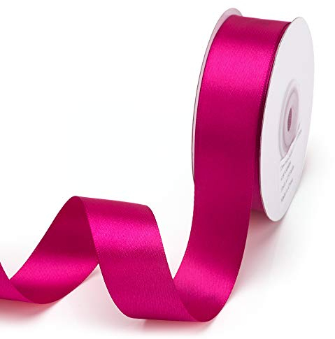 IHKFILAN Satinband, in Azalee (25 mm x 22.86 m), matt glänzendes Geschenkband, edles Schleifenband zum Dekorieren & Basteln, zum Einpacken besonderer Geschenke, für Hochzeiten, Taufen, uvm