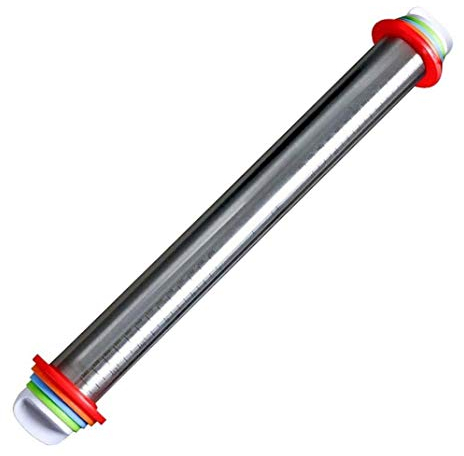 SMSOM Pin rotolamento Regolabile con Anelli di Spessore per Cookie di Cottura Chapati Pasta pastima Pasticceria Pasticceria Pasticceria Crosta di Torta di Pizza, Pin Rullo in Acciaio Inox