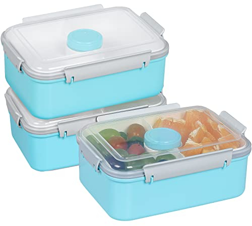 Salat-Lunchbox-Frischhaltedosen, 1,3 l, Bento-Box To Go Behälter mit Deckel, Mahlzeiten-Vorbereitungsbehälter mit abnehmbarem Tablett und Dressing-Töpfen für Kinder und Erwachsene, wiederverwendbar