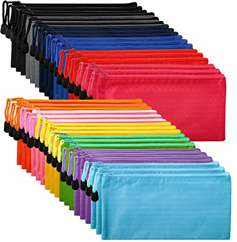 SOUJOY 36PCS Zipper Pencil Pouches, 22.8×12cm PVC Multicolor Zip File Bags, 12 Colors Waterproof Pen Case for Bills, Cosmetics, Travel Storage, School and Office Supplies