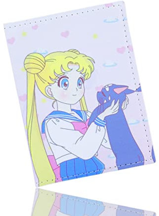 Roffatide Anime Sailor Moon Usagi Tsukino Luna Cat Passhülle Reisepasshülle aus Kunstleder für Frauen Schlankes Zweifach Gefaltetes Passetui